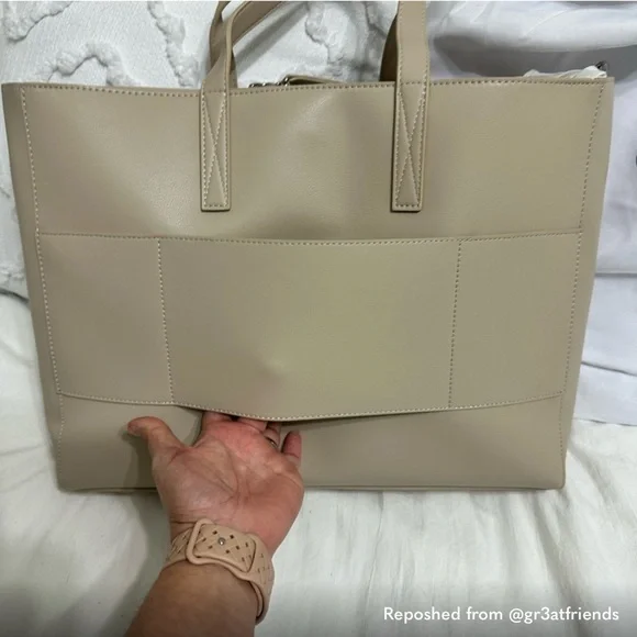 Calpak tote with laptop and device storage, taupe - Picture 15 of 15